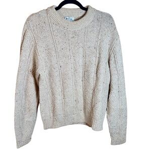LAHMAR Ivory CableKnit Fisherman Crew Neck Sweater Vintage USA‎ Made Size Large